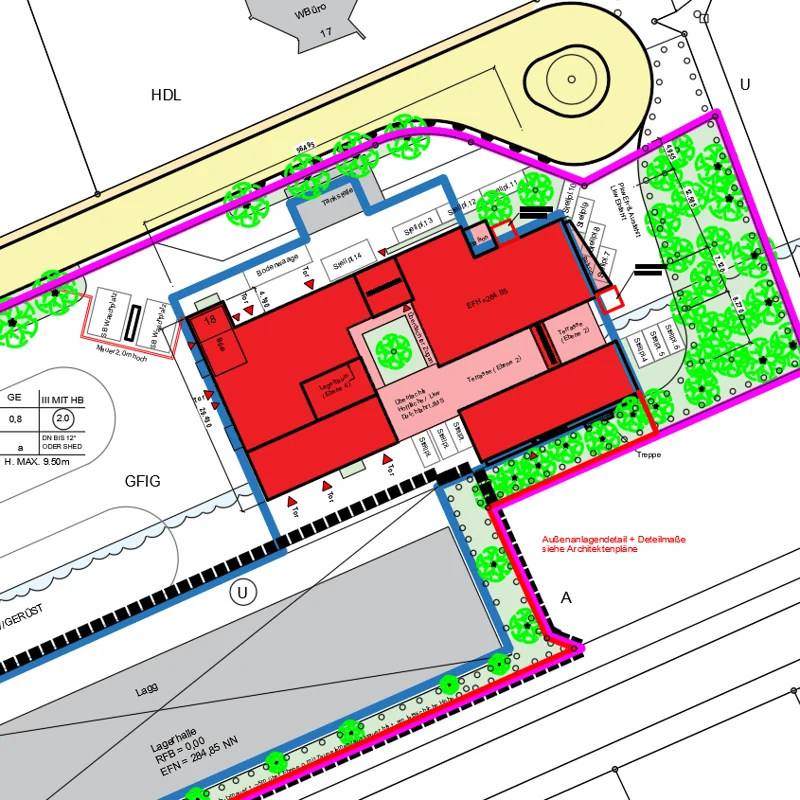 Lageplan für den Neubau eines Büro- und Betriebsgebäudes